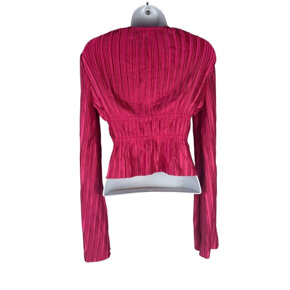 Blue b Collection Hot Pink Pleated Long Sleeve Top With Drawstring Waist Size S - Picture 4 of 8